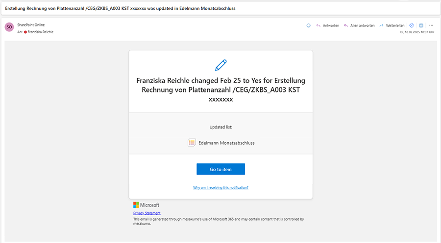 Dokumentation der Monatsabschlussprozesschritte E-Mail